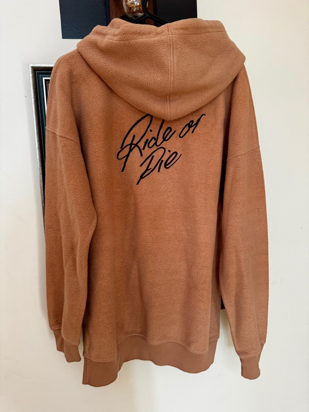 Misguided Ride or Die camel tan fleece hoodie dress size 4 (oversized)